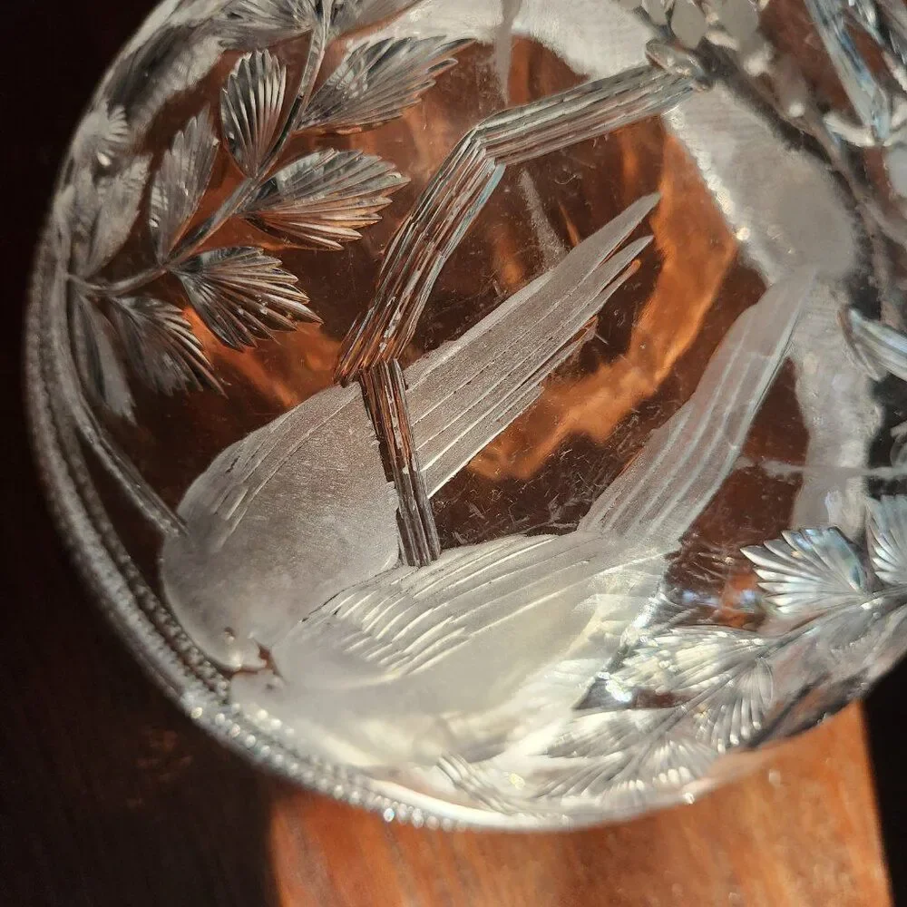 Libbey WISTERIA Love Bird Intaglio American Brilliant Period Cut Glass Bowl ABCG